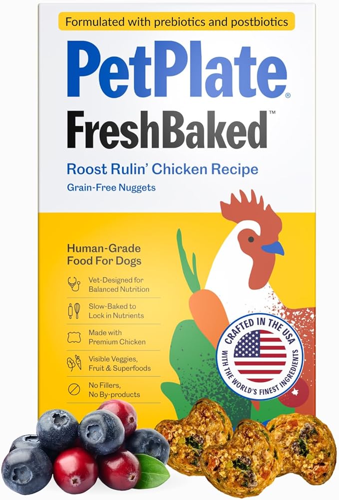 PetPlate FreshBaked Dry Dog Food, Gently Baked and Air-Dried Human Grade Dog Food, Vet Designed and Formulated with Prebiotics and Postbiotics, Grain Free, No Fillers or by-Products 2lbs (Chicken)