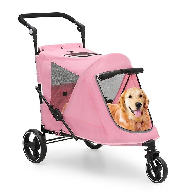 MoNiBloom Pet Stroller for Large Dogs or Multiple Dogs Cats with Adjustable Handle 3-Wheels Dual 55 lbs,
