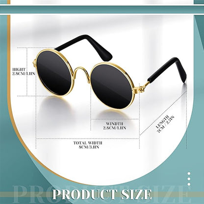 Dog Sunglasses Retro Pet Glasses Doll Glasses Classic Round Dog Glasses Metal Cat Puppy Eye Wear Hippie Costumes for Cats and Dogs