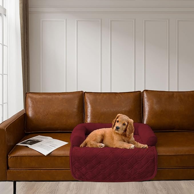 Ameritex Pet Dog Bed Coral Fleece Furniture Cover with Anti-slip Back Suitable for Bed and Sofa Super Soft (Medium-30 x30, Burgundy)