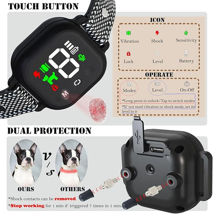 Dog Bark Collar with 3 Modes Sound/Vibration/Shock IP67 Waterproof 8 Adjustable