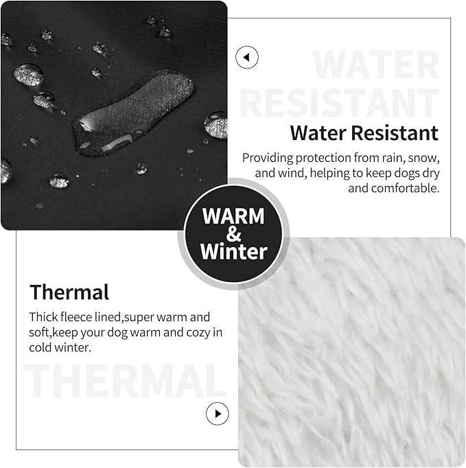 IECOii Dog Coats for Large Dogs Winter Waterproof -Black