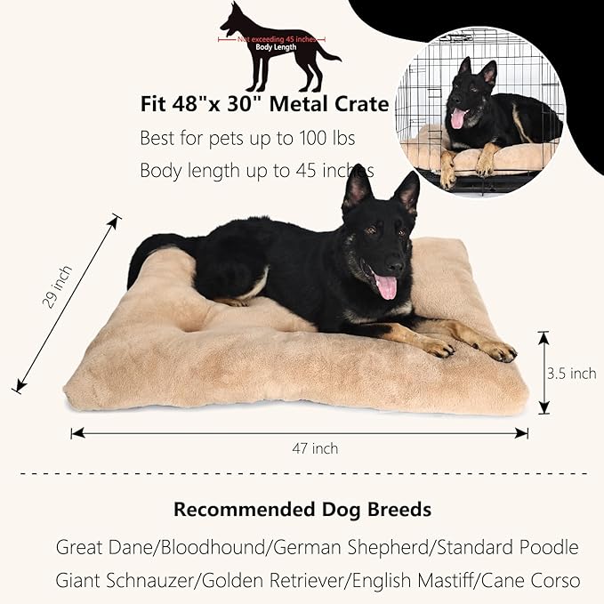 Dog Crate Bed 48 x 30 Washable fit Metal Dog Crates or Kennel 100 lbs