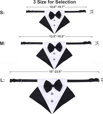 ADOGGYGO Formal Dog Tuxedo Wedding Dog Bandana Collar Dog Collar with Bow Tie Adjustable Dog Bowtie Collar Bandana for Medium Large Dog Pet (Large