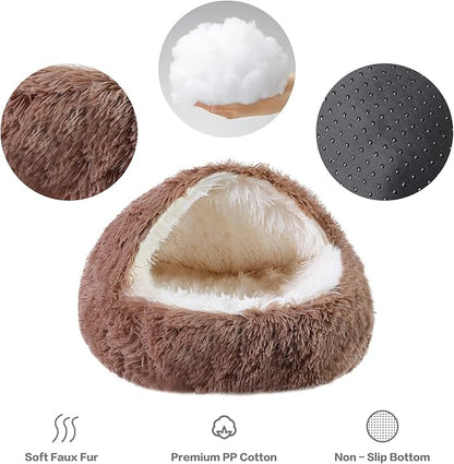 NOYAL Dog Bed Round Hooded Plush Cat Cave
