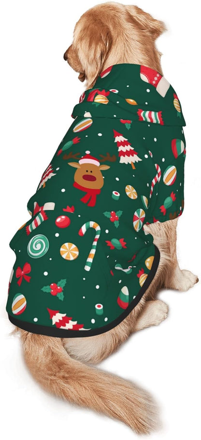 Christmas Dog Costume, Christmas Deer Tree Print Hoodie Winter Christmas Cosplay Clothes Sweaters Outfits Pullover Pets' Sweatshirt Hoodies with Pocket for Medium Large Dogs-XXL