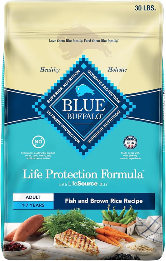 Blue Buffalo Life Protection Formula Adult Dry Dog Food, Helps Build and Maintain Strong Muscles, Made with Natural Ingredients, Fish & Brown Rice Recipe, 30-lb. Bag