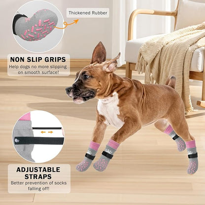 SCENEREAL Dog Socks to Prevent Licking Paws for Hot Pavement, Anti Slip Long Dog Grip Socks for Hardwood Floors, Dog Shoes Booties&Paw Protector for Small Medium Large Senior Dog, Pet Socks for Wounds
