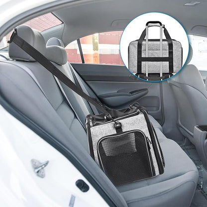 Cat Carrier Soft-Sided Pet Carrier for Small Medium Cats Puppies 16LBs 3 Open (Grey-X863)…