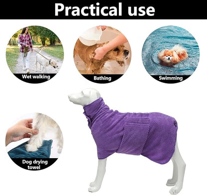 Geyecete Dog Bathrobe Towel Dog Drying Coat-Dry Fast Dog Bag-Pineapple Grid Fast Drying Super Absorbent Pet Dog Cat Bath Robe Towel-Purple-XS