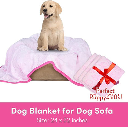 Stuffed 3pcs Premium Soft Dog Blankets for Small Dogs, Cat Blanket Calming Washable for Bed Couch Crate Protection Cover, Dog Puppy Kitten Essentials Christmas Dog Gifts, 24 * 32 inches, Pink