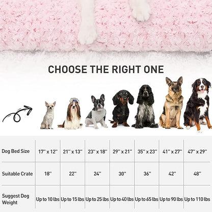 KSIIA Washable Dog Bed Deluxe Plush Dog Crate Beds Fulffy Comfy Kennel Pad Anti-Slip Pet Sleeping Mat for Large 29" x 21", Pink