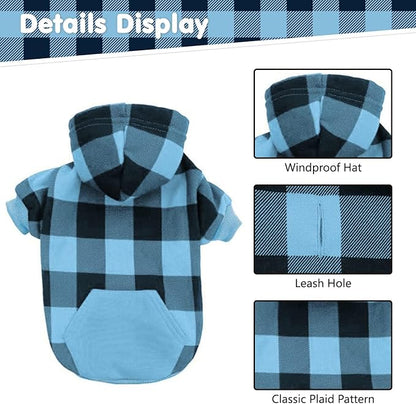 KOOLTAIL Plaid Dog Hoodie Pet Clothes Sweater with Hat and Pocket for Small Medium Large Size Dogs