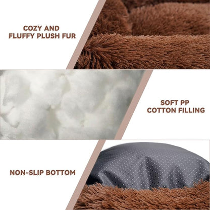 31 Inch Calming Dog Beds for Small Medium Large Dogs, Soft Faux Fur Fluffy Cuddler Cat Bed, Washable Rectangle Anti-Slip Plush Pet Bed, Coffee