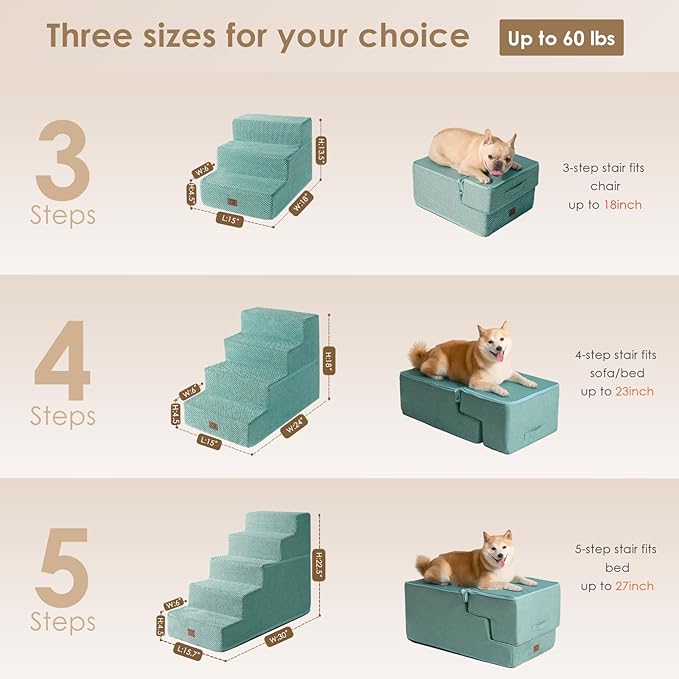 EHEYCIGA Dog Stairs for Small Dogs 13.5" H 3-Step Dog
