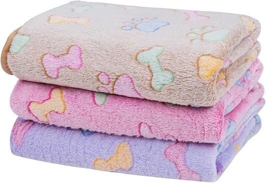 Dono 1 Pack 3 Dog Blanket Soft Fluffy Fleece Blanket for Small, Medium and Large Dogs - Paw Print Pink Pet Blanket Mat