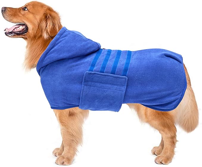 Geyecete Dog Drying Coats with Hood-Dog Towels Absorbent Robe Dry Fast Dog Bag-Dog Bathrobe Towel-Microfibre Fast Drying Super Absorbent-Blue-S