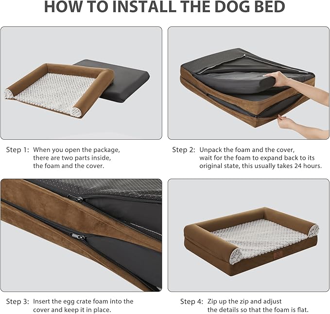 WNPETHOME Dog Beds for Large Dogs, Orthopedic Sofa Dog Bed Mat Pillow with Removable Waterproof Cover, Egg-Foam Dog Crate Bed for Medium Large Dogs