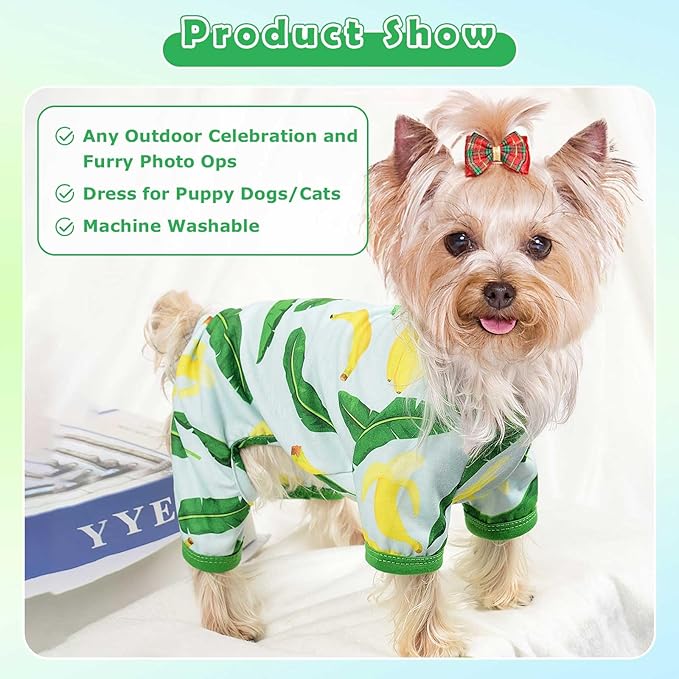 Dog Pajamas Pjs Spring Summer Dog Clothes for Small Dogs Girl Boy Soft Stretchy Puppy Clothes Onesie Cat Pet Jammies Outfit (Green Banana, X-Large)