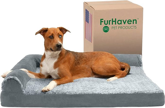 Furhaven Cooling Gel Dog Bed for Large Dogs w/ Removable Bolsters & Washable Cover 95 lbs