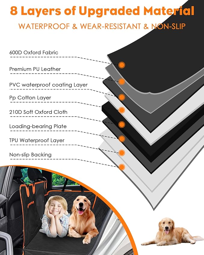 Back Seat Extender for Dogs- Dog Car Seat Cover for Back Seat Bed for Car Travel Bed with Mesh Window and Storage Pocket 330LB Waterproof