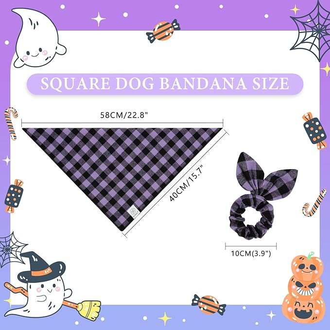 E-Clover Halloween Dog Bandanas & Matching Scrunchie-Plaid Dog
