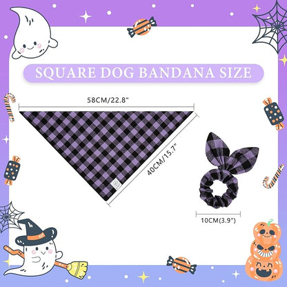 E-Clover Halloween Dog Bandanas & Matching Scrunchie-Plaid Dog