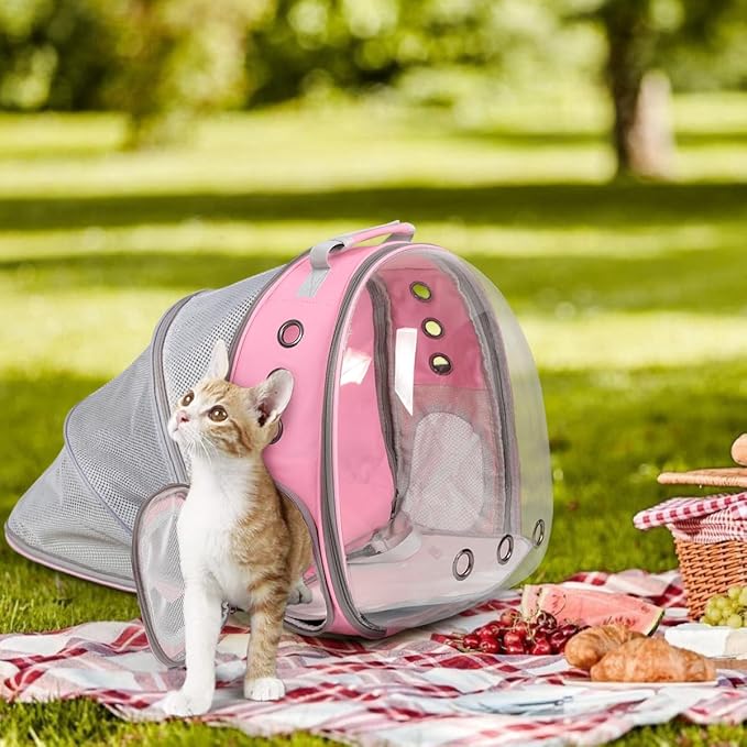 TOYSINTHEBOX Cat Backpack Carrier, Expandable Breathable Pet Bubble Backpack for Cat Small Dog Airline Pet Travel Carrying Bag for Hiking, Travel, Camping & Outdoor Up to 13 Lbs Pink