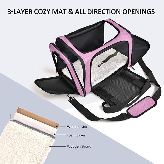 Henkelion Large Cat Carriers Dog Carrier Pet Carrier for Large Cats Dogs Puppies up to 25Lbs, Big Dog Carrier Soft Sided, Collapsible Travel Puppy Carrier - Large - Pink