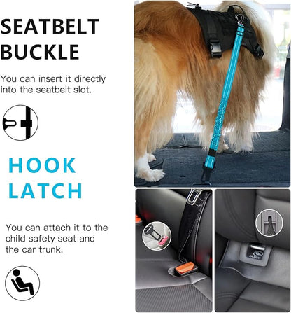 AUBELL Dog Seat Belt, Updated 3-in-1 Pet Car Seat Belt for Dogs, Bungee Dog Car Tether with Clip Hook Latch & Buckle, Heavy Duty Dog Car Harness with Swivel Aluminum Carabiner,Blue