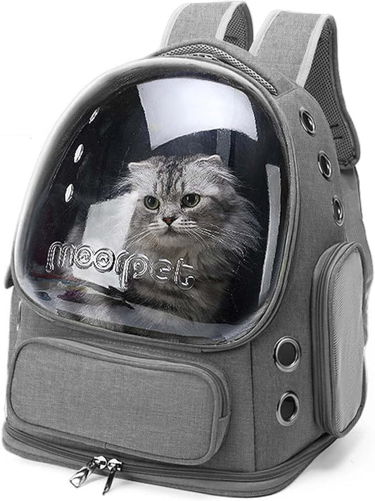 Cat Backpack Carrier, Breathable Cat Carrier Backpack Large Space Cat Bubble Backpack for Kitty Small Dog, Foldable Airline Approved Cat Backpack, Transparent Cat Travel Backpack Up to 16 lbs (Grey)