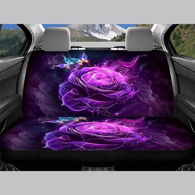 AFPANQZ Purple Rose Car Rear Seat Cover Non-Slip Stretch Universal Fit