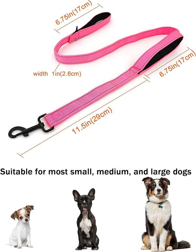 Solmoony 4FT Pink Strong Dog Leash with 2 Padded Handles 4FT)