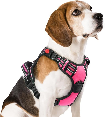 rabbitgoo Dog Harness Medium Sized, No Pull Pet Harness with 3 Buckles, Adjustable Soft Padded Dog Vest with Instant Control Handle, Easy Walking Reflective Pet Vest for Medium Dogs, Rose Pink, M