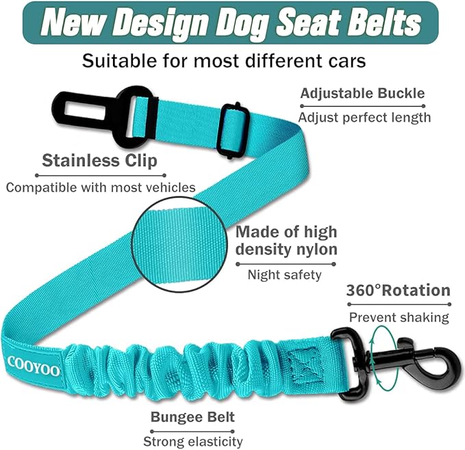 COOYOO Dog Seat Belt,Retractable Dog Car Harness Seat Belt for Car Adjustable Nylon Pet Safety Seat Belts Heavy Duty & Elastic Bungee Buffer