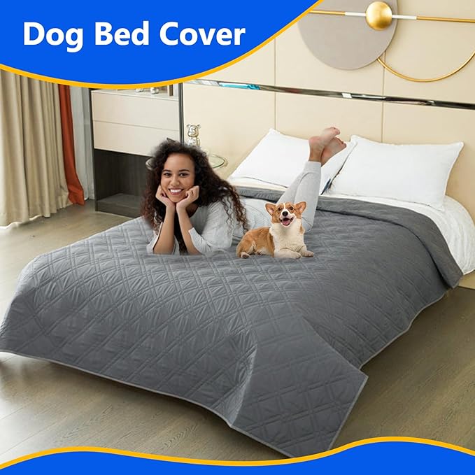 Dog Bed Cover, 100% Waterproof & Anti-Slip Pet Blanket Sofa Bed Mat, Reusable Bed Cover for Dogs, Washable Geometric Embroidery Mattress, Camping Pad for Pet/Dog/Cat (52x82 inch, Grey)