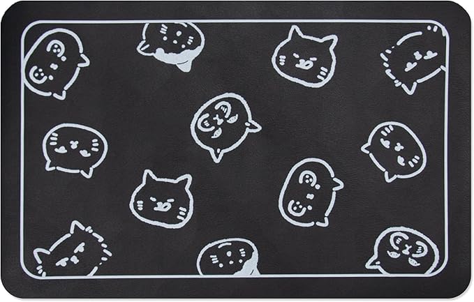 YCT Cat Food Mat for Pet Dog Food Mat, Cat Mat for Food and Water, Cat Feeding Mat Pet Dog Cat Bowl Mat, Non-Slip Super Absorbent, with Multiple cat Heads Logo，18.1 x 11.8 inches, Black