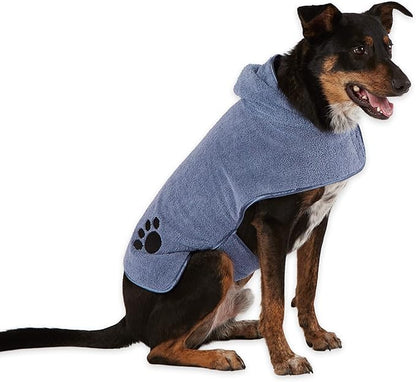 Bone Dry Pet Robe Collection, Embroidered Absorbent Microfiber Bath Robe with Adjustable Closure, for Dogs & Cats, Medium, Stonewash Blue