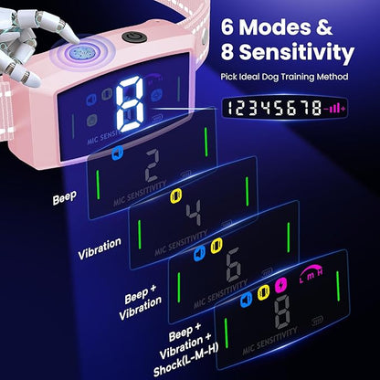 2024 AI Dog Bark Collar Sets for Large Small Medium Dogs Waterproof 2in1 No 3 Adjustable |IP68 Waterproof