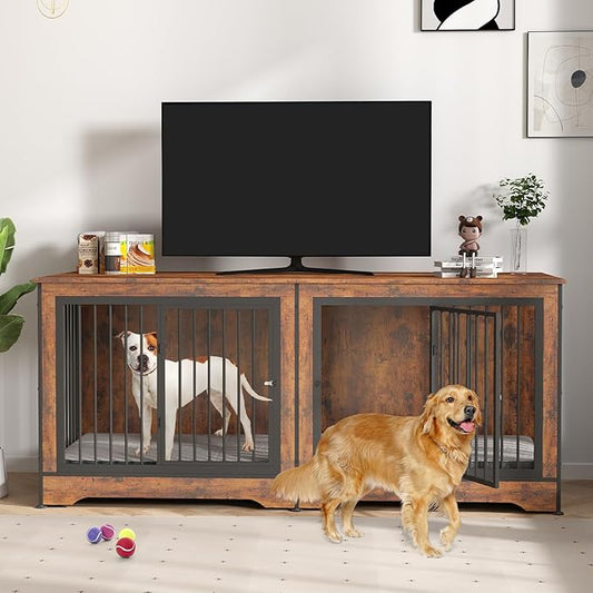 Rovibek Dog Crate TV Stand 75 Inch, 2 Dogs,