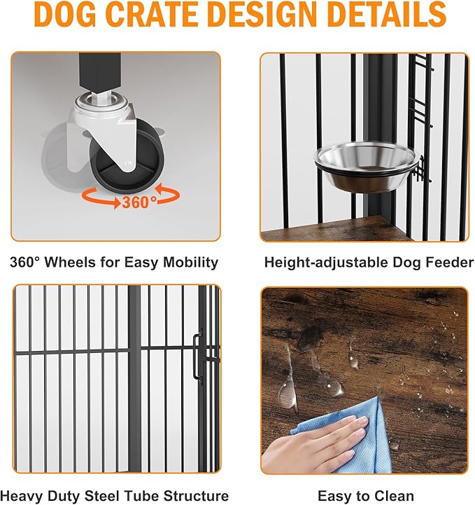 Small Dog Crate Furniture 360° Rotating 2-in-1 Dog (31.96''L x 20.47''W x 31.49''H)