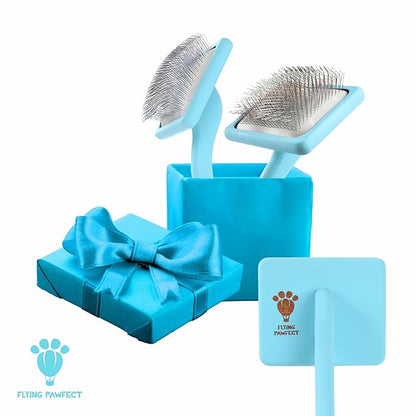 Pet Slicker Brush With Soft Massage Grooming Stainless Steel Pins - For Dematting, Shedding Fur, and Undercoat - Ideal Gift for Professional Pet Groomers - Long Slicker Brush - Flying Pawfect