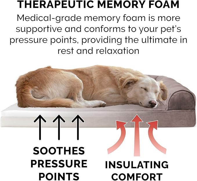 Furhaven Memory Foam Dog Bed for Large Dogs w/ Removable Bolsters & Washable Cover 95 lbs