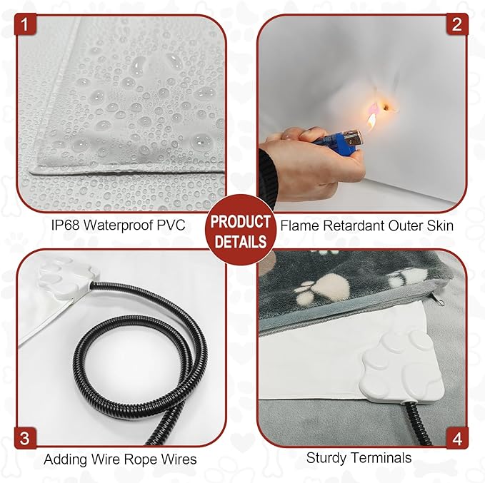 Puppy Heating Pad 28x18 in Pet Heating Pad for Dogs，Waterproof Outer Skin and Smart Thermostat Switch