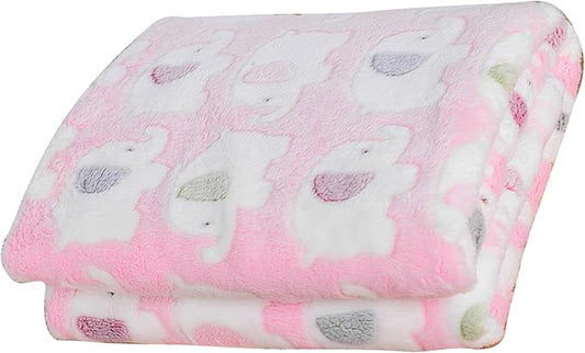 Coral Velvet Blanket Throw Blanket for Dog Cat Pet Bed Mat Warm Soft Plush Cushion Cover (Cartoon Elephant)