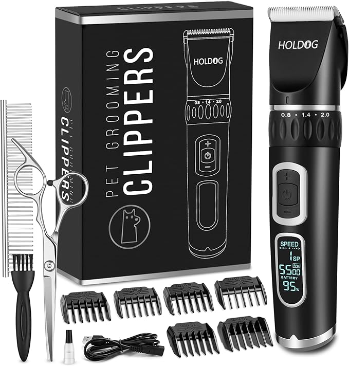 Dog Clippers Professional Heavy Duty Dog Grooming Clipper 3-Speed Low Noise High Power Rechargeable Cordless Pet Grooming Tools for Small & Large Dogs Cats Pets with Thick & Heavy Coats