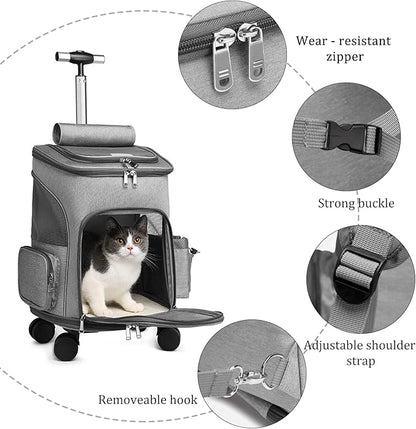 Wheeled Pet Carrier Backpack Breathable Pet Carrier