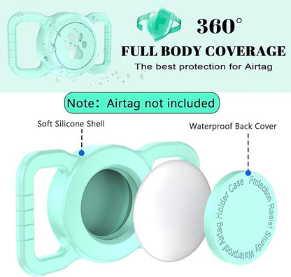 SANKALA Airtag Dog Collar Holder, [1 Pack] Waterproof Dog Airtag Holder, Silicone Full Body Covered Anti-Lost Protective Apple Air Tag Holder for Pet Collar - Fits All Width Collars, Mint Green