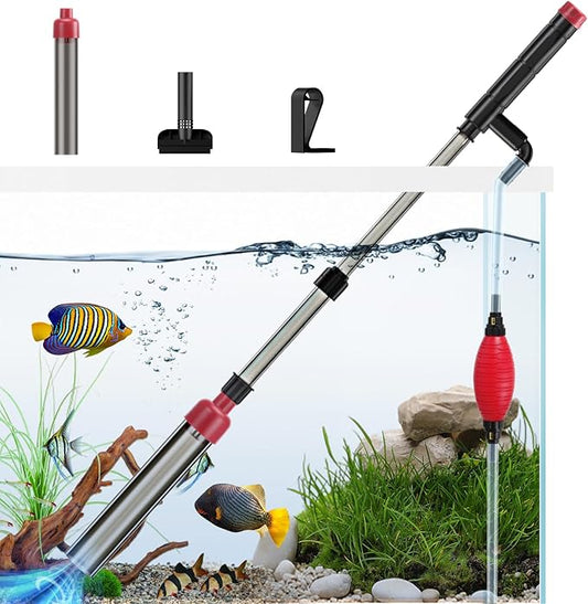 Aquarium Siphon Vacuum Cleaner: 4 in 1 Manual Fish Tank Vacuum Cleaning Tools for Water Change, Sand Cleaning and Remove Dirt, Fish Tank Cleaner Vacuum with Adjustable Length