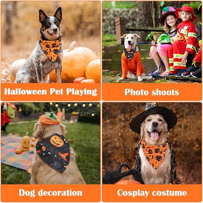 Vivifying Halloween Dog Bandanas 2 Pack, Sorceress Hat and Pumpkins Halloween Accessories for Pets, Dog Scarf Costume for Trick-or-Treating, Photo Prop, and Party Decor (Large, Orange & Black)